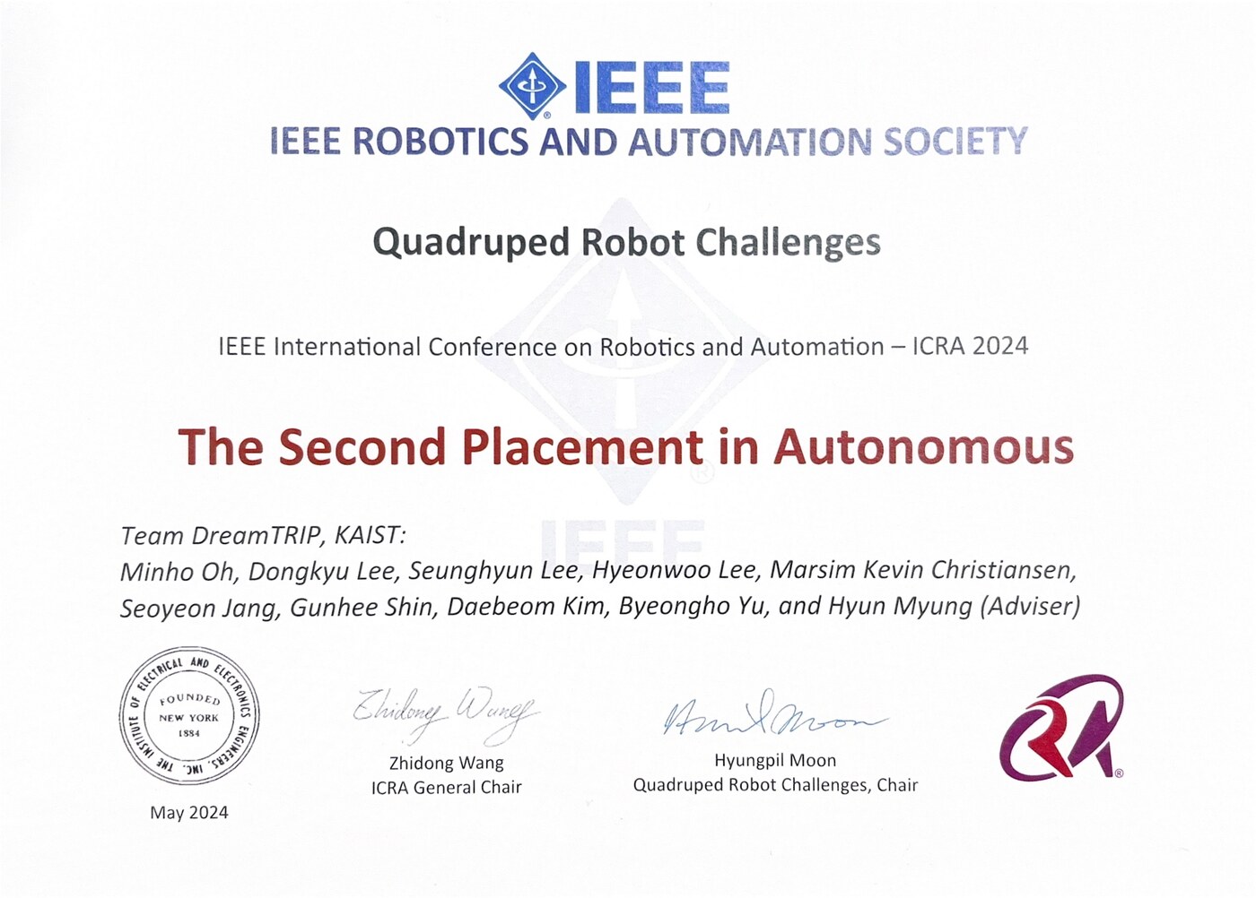 Second place in the autonomous track, ICRA 2024.