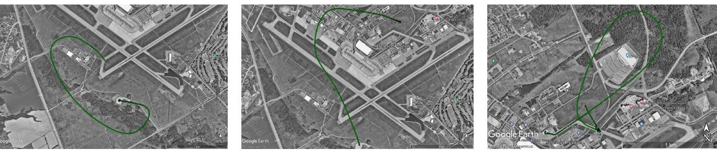Flight paths of the public high-altitude sequences used for development. Imagery: Google Earth.